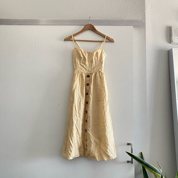 Reformation Cale Linen Midi Dress in Parmesan Size 0 - Picture 7 of 10